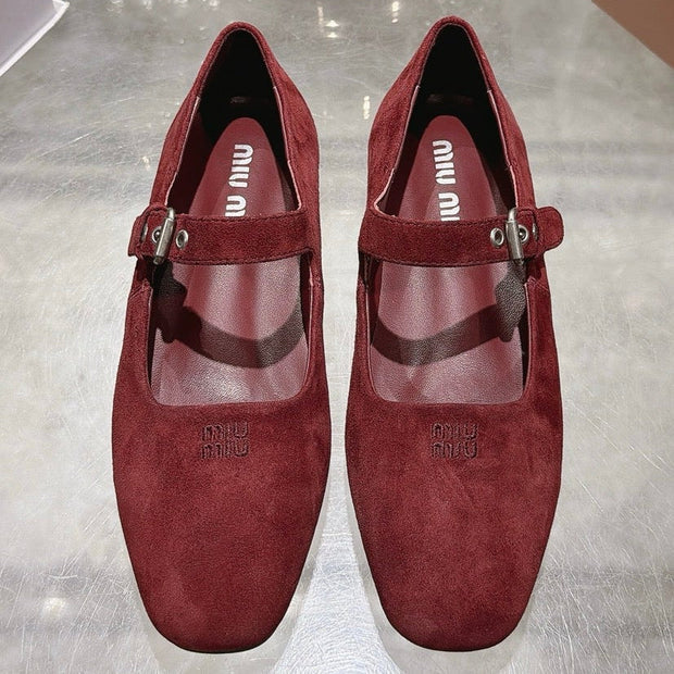 Miu Miu 2026 Square Toe Ballet Flats Suede 999626