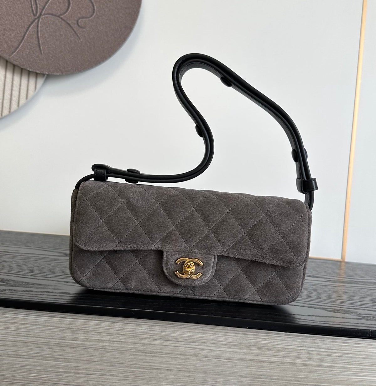 Chanel 2026 Pouch With Leather Strap 25cm Calfskin Suede