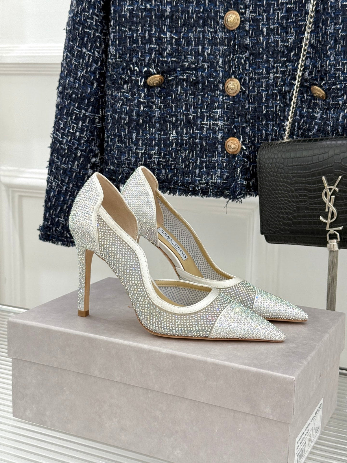 JC 26s Brigitte Pumps 10cm Mesh Tiny Crystals 174510