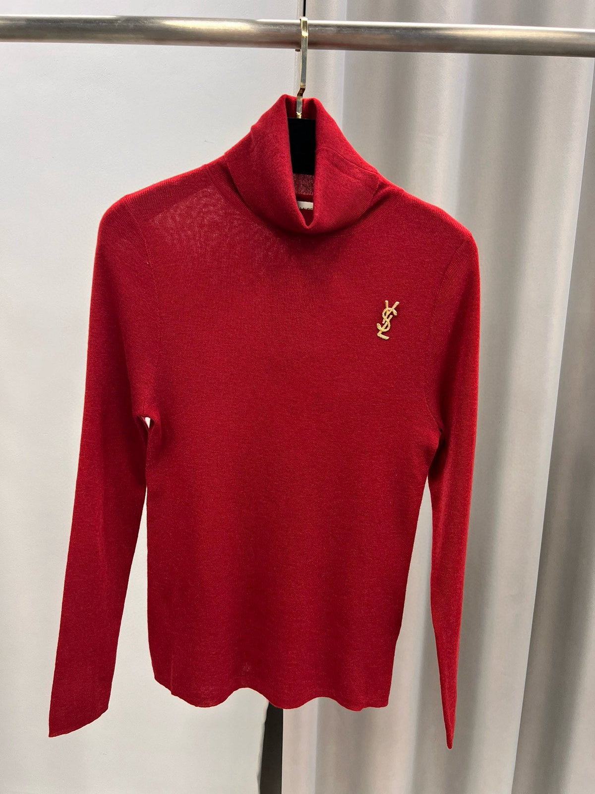YSL Logo Embroidery Turtleneck Sweater Virgin Wool 438261