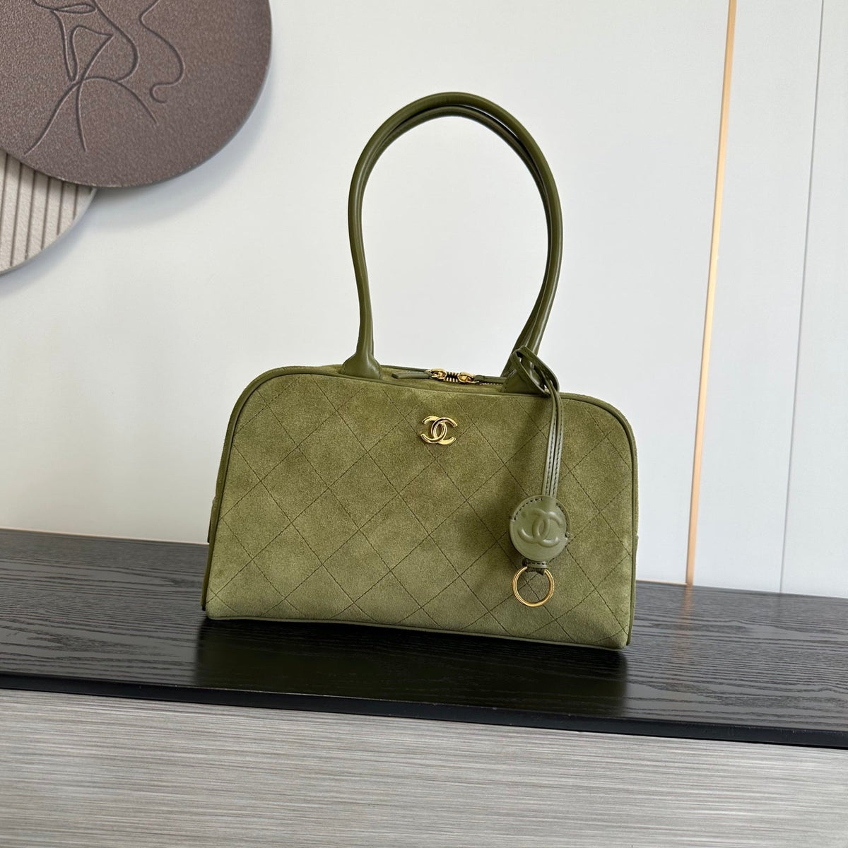 CC 26s Bowling Bag Olive Green Quilted Suede Lambskin 996778