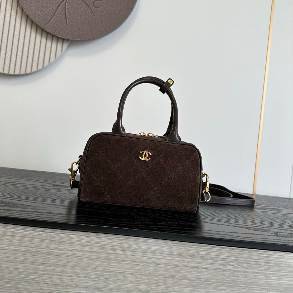 CC 26s Bowling Bag Brown Quilted Suede Lambskin 996777
