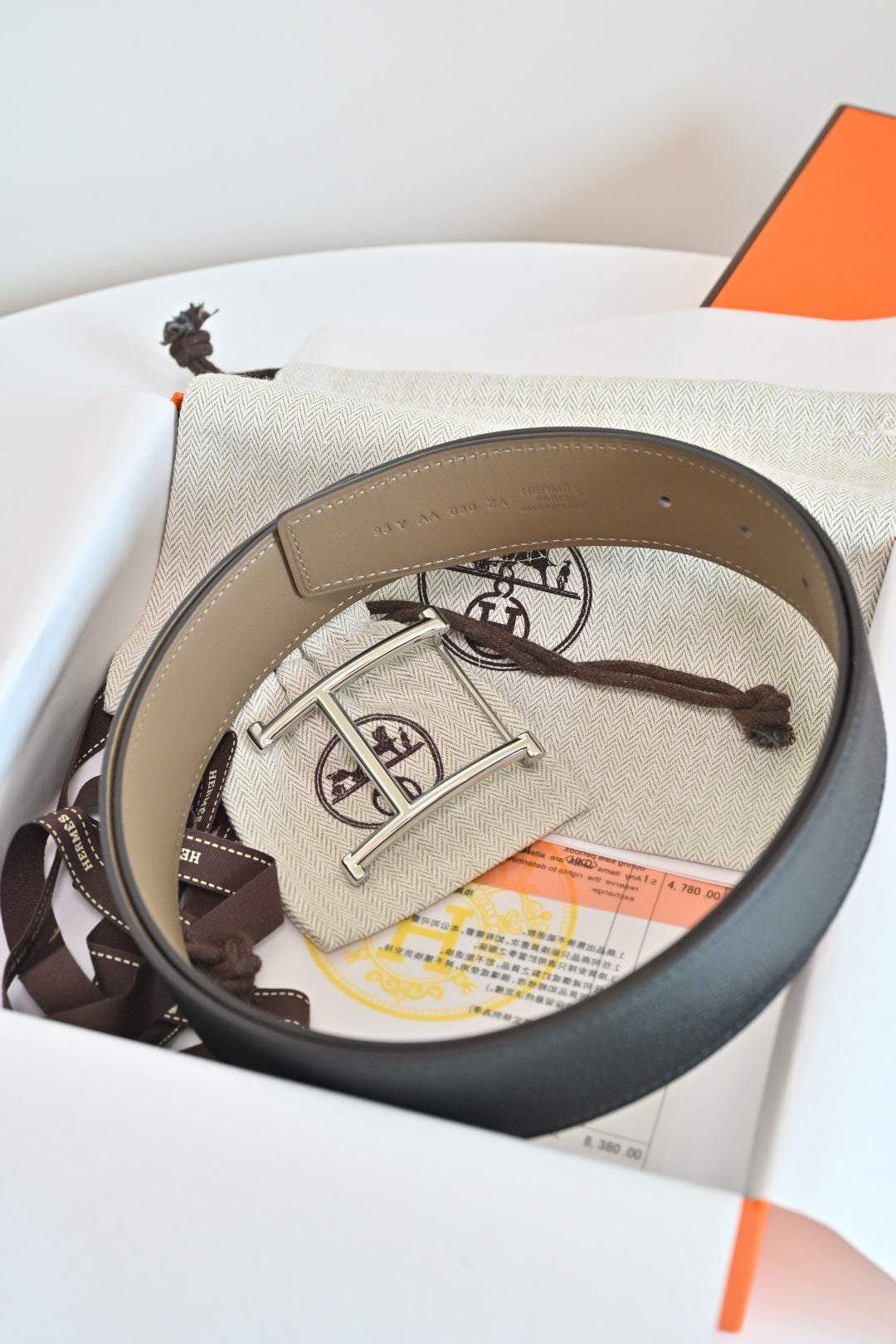 Hermes FW26 H au Carre Reversible Belt 38mm Togo Leather 219865