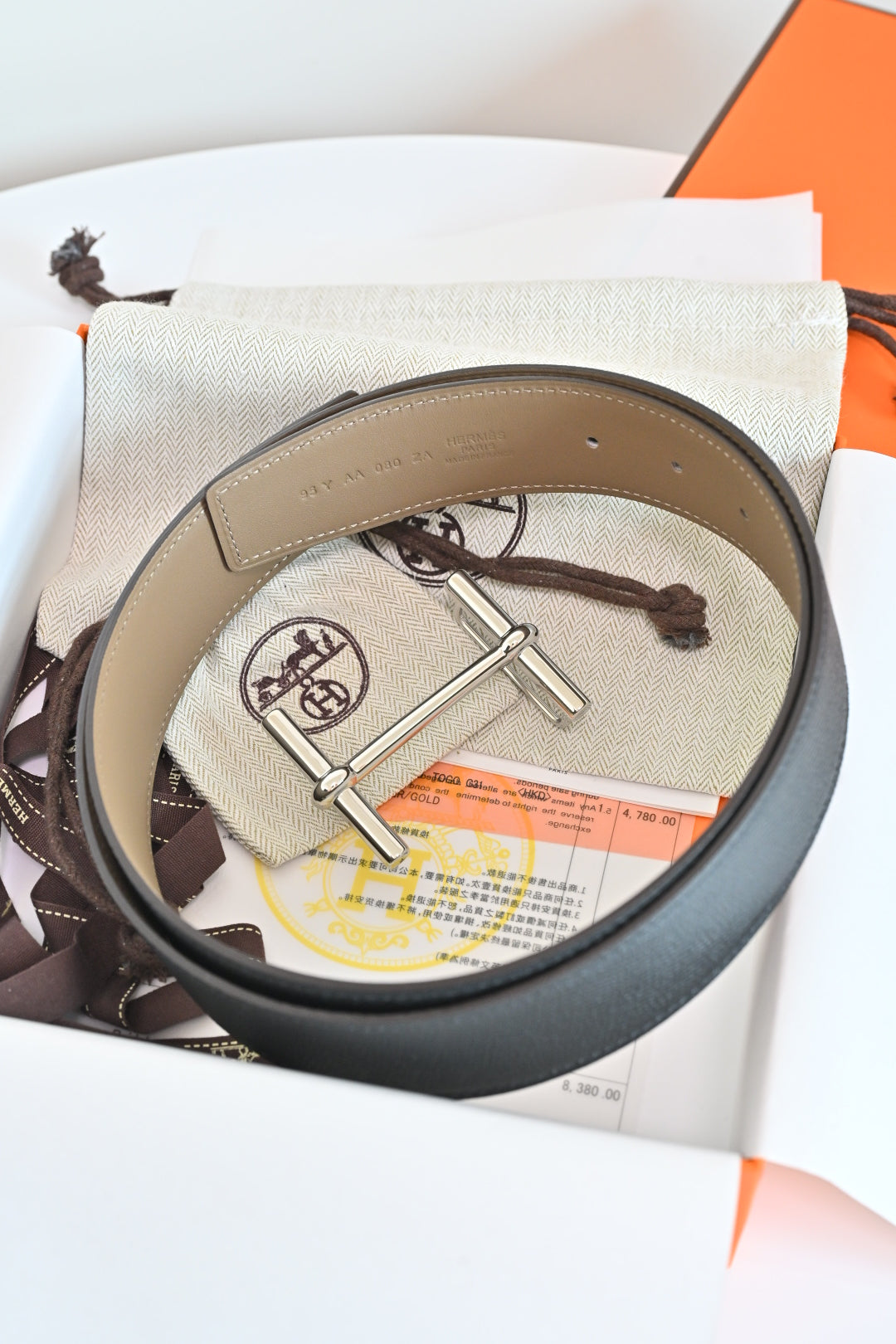 Hermes FW26 H au Carre Reversible Belt 38mm Togo Leather 219865