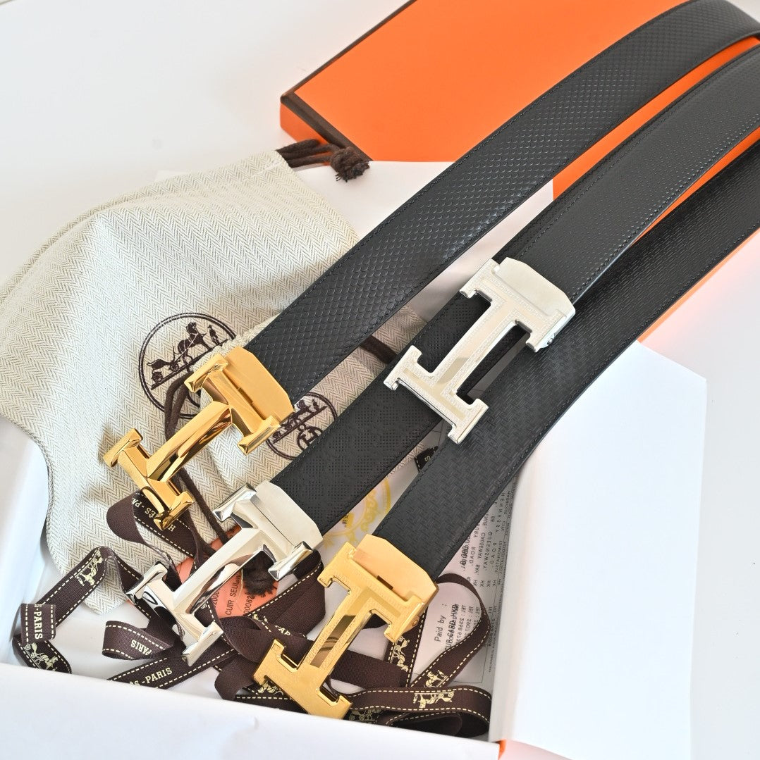 Hermes FW26 H Striated Reversible Belt 35mm Epsom Leather 219887