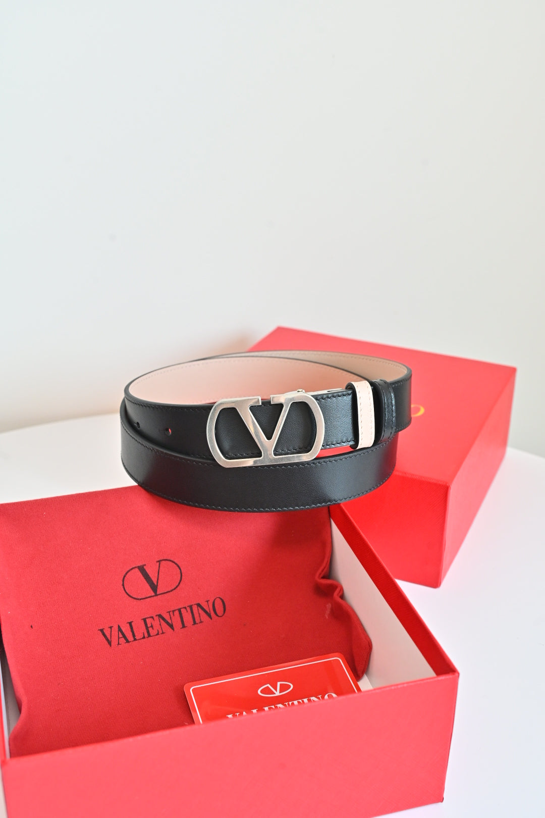 Valentino FW26 VLogo Reversible Belt 30mm Smooth Leather 219991