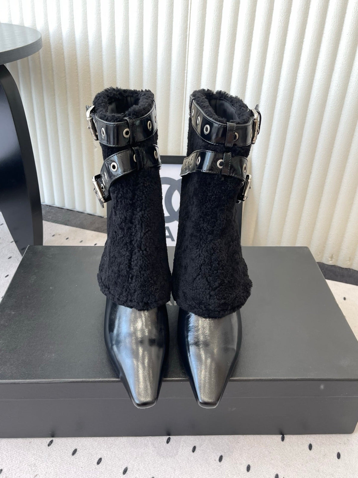 Chanel FW26 Pointed-Toe Wedge Mid-Calf Boots Black Leather 190032