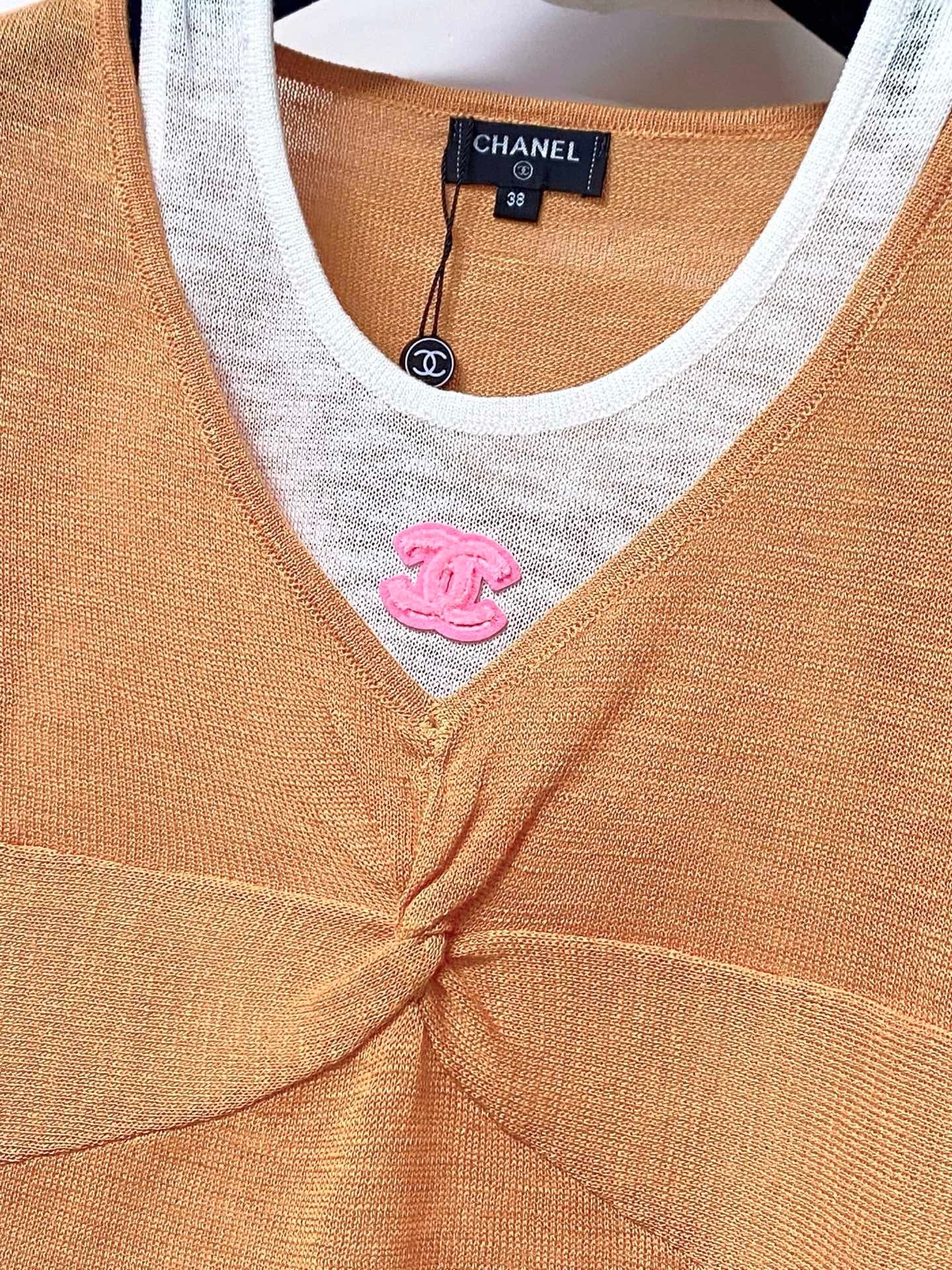 Chanel 2026 Short-sleeved Shirt Orange Blue Wool Cashmere 295246