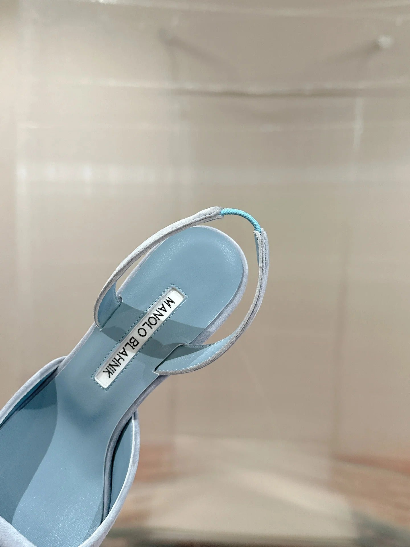 Manolo Blahnik High-Heeled Sandal 70mm Light Blue Suede Leather 598557