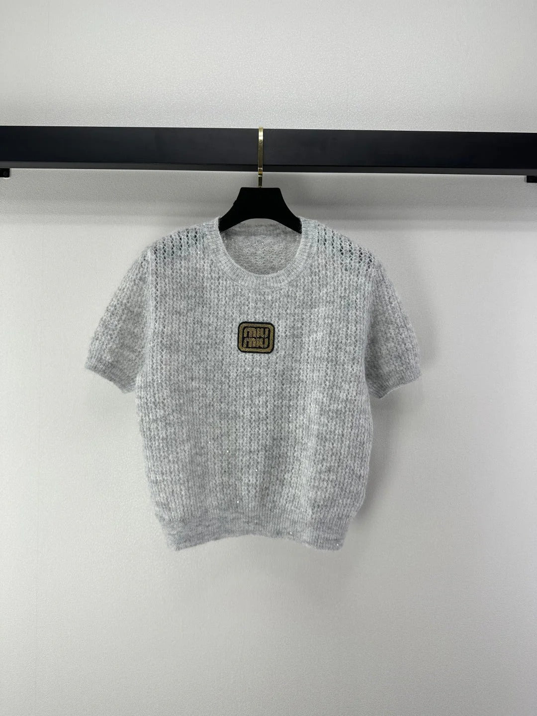 Miumiu 2026 Sequined Knit Short-sleeved Top Wool Polyester 362383