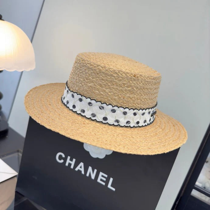 Chanel Dot Flat-top Straw Hat 262176