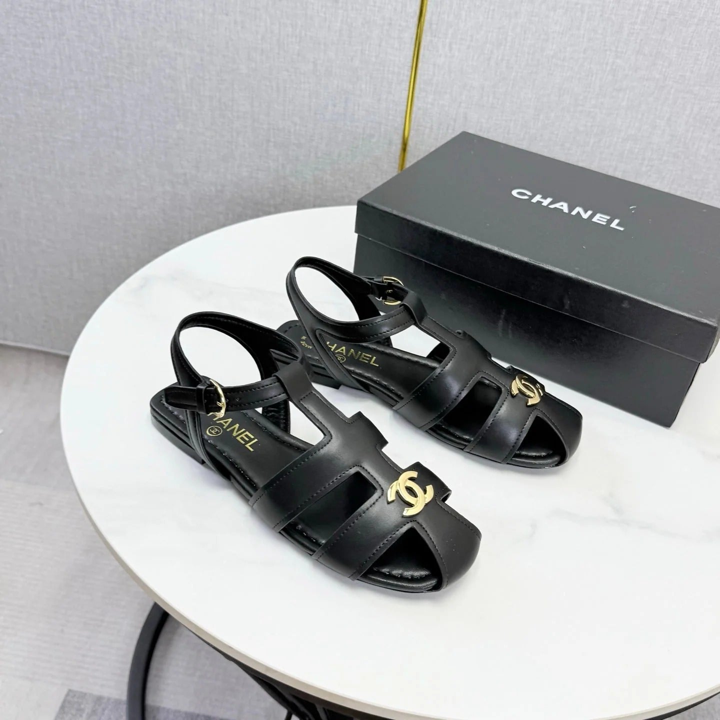 Chanel 2026 Double C Cutout Roman Flat Sandal Sheepskin 904596