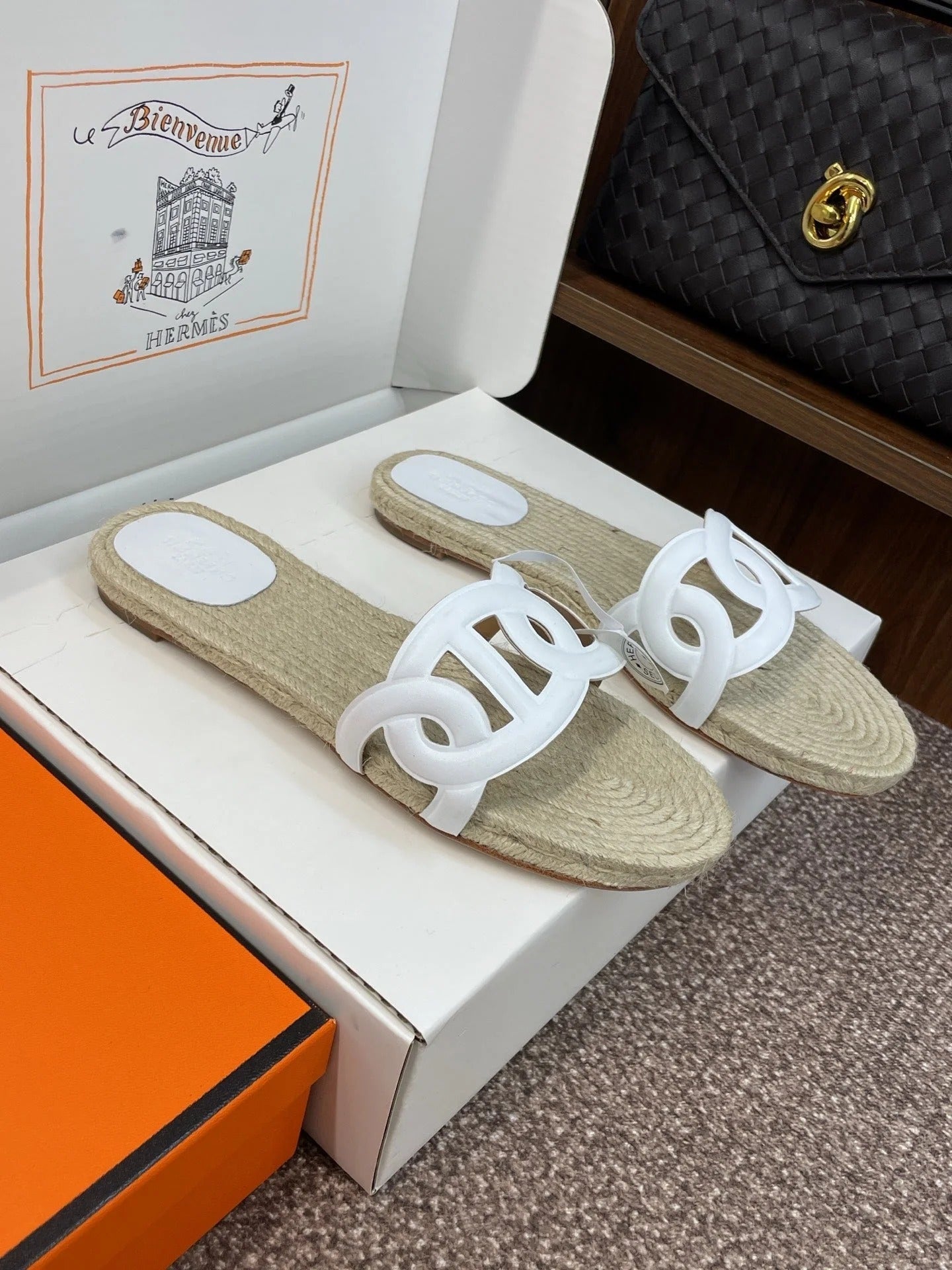 Hermes 2026 Famosa Espadrilles White Beige Straw Leather 400390