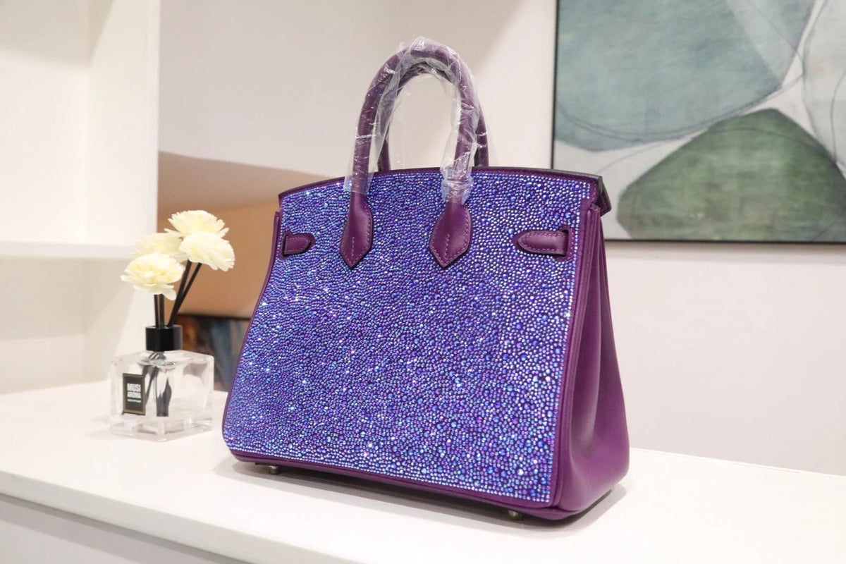 High-end Hermes 2026 Rhinestone-encrusted Birkin 30cm Purple Cowhide