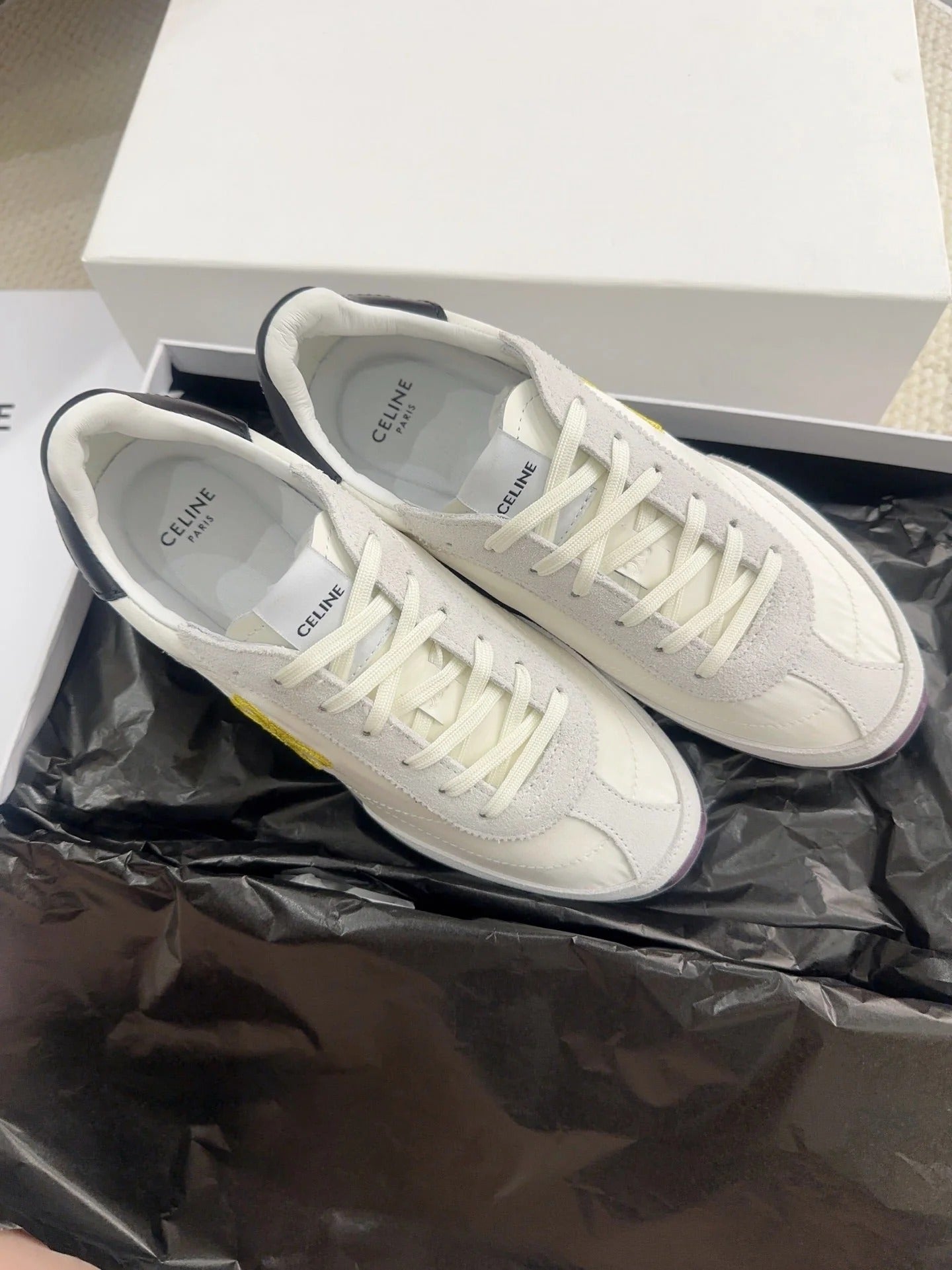 Celine 2026 Racer Sneakers Gray White Suede Fabric 103346