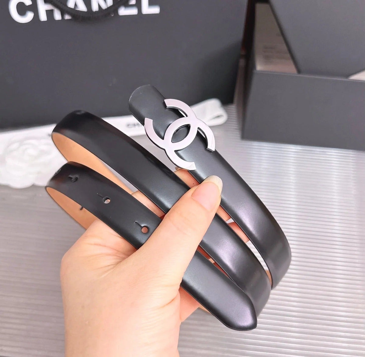Chanel 2026 CC Logo Slim Belt 20mm Leather 212320