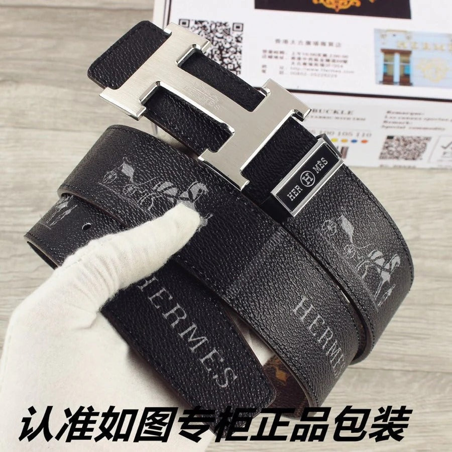 HM Constance Belt 38mm Black Cowhide Sliver Buckle 620194