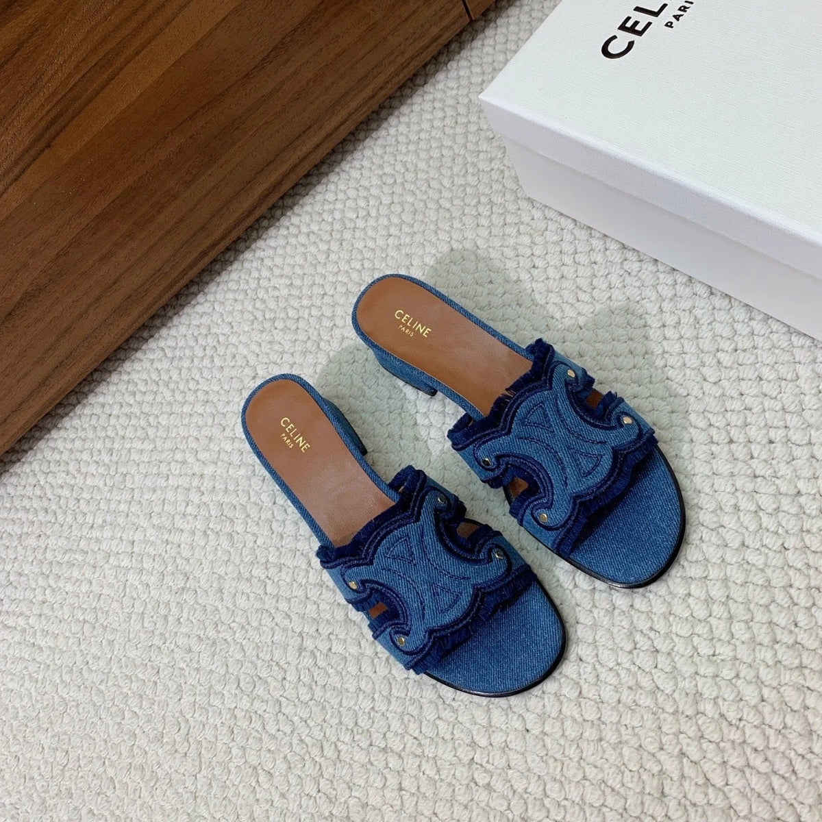 Celine 2026 Triomphe Marina Sandals Blue Denim 995223