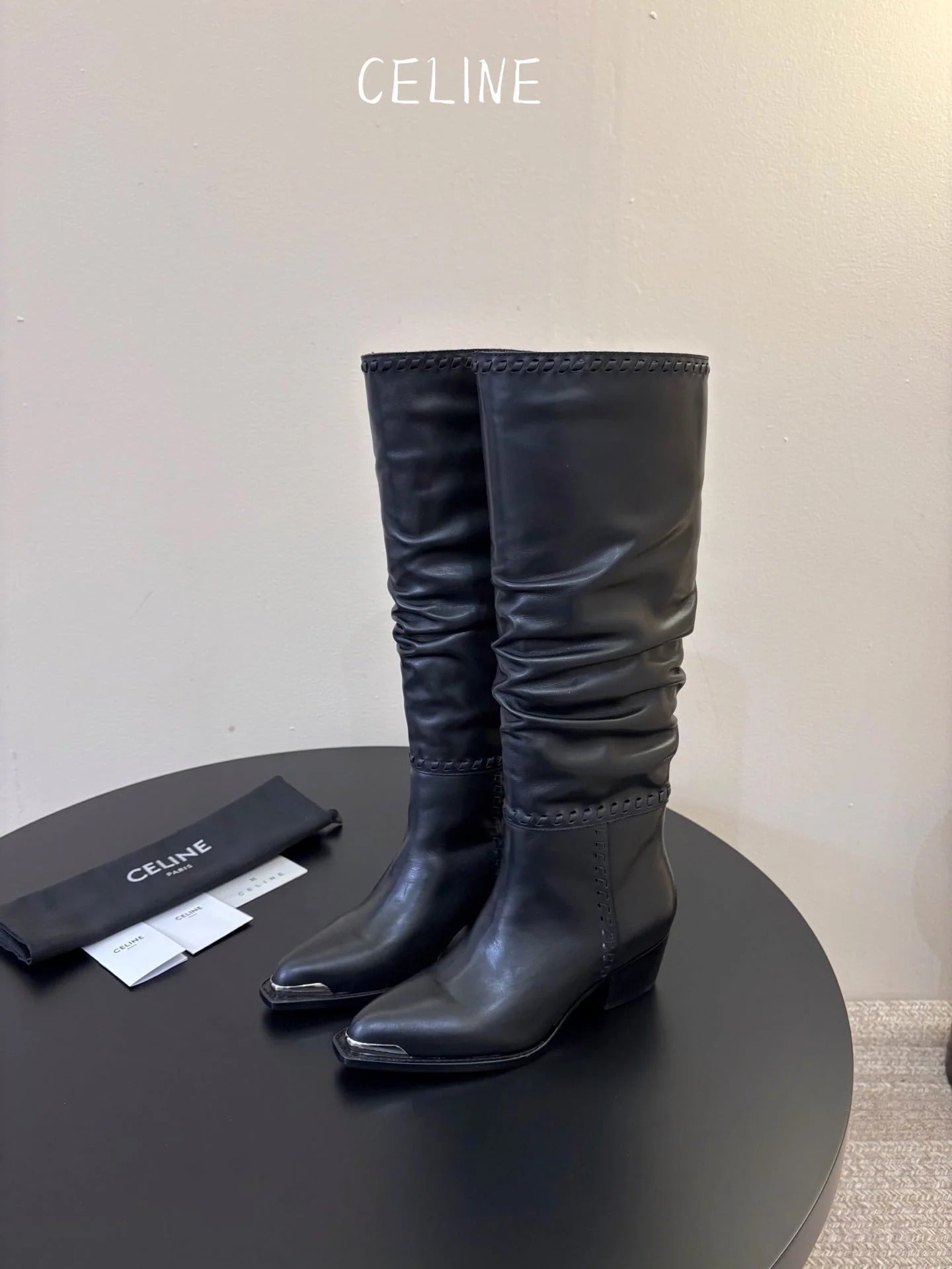 Celine 2026 Western Metallic Toe Ankle Boots 50mm Suede Leather 104866