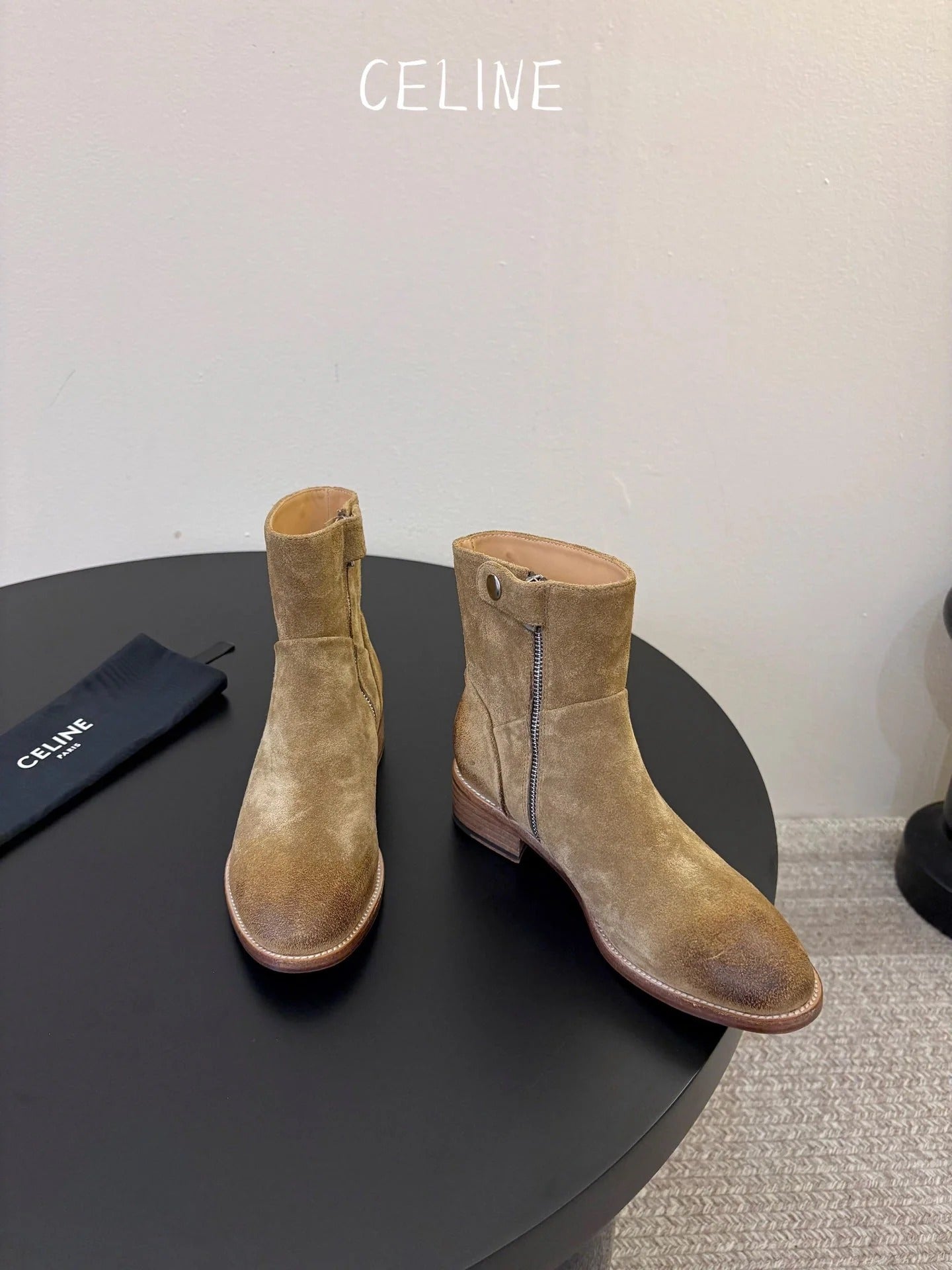 Celine 2026 Triomphe Zipped Boots Calfskin Suede 104871