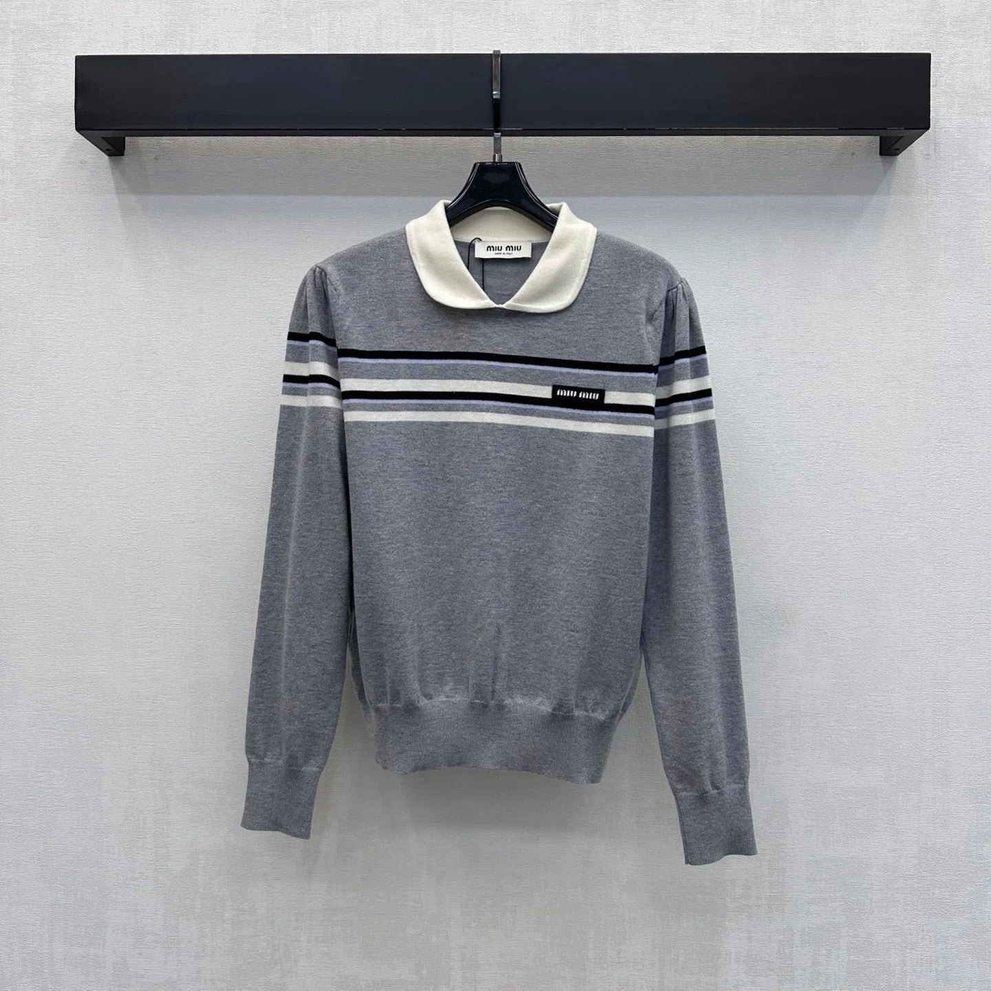 Miumiu 2026 Striped Long-Sleeve Knit Top with Peter Pan Collar Wool 418720