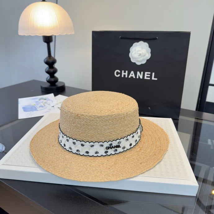 Chanel Dot Flat-top Straw Hat 262176