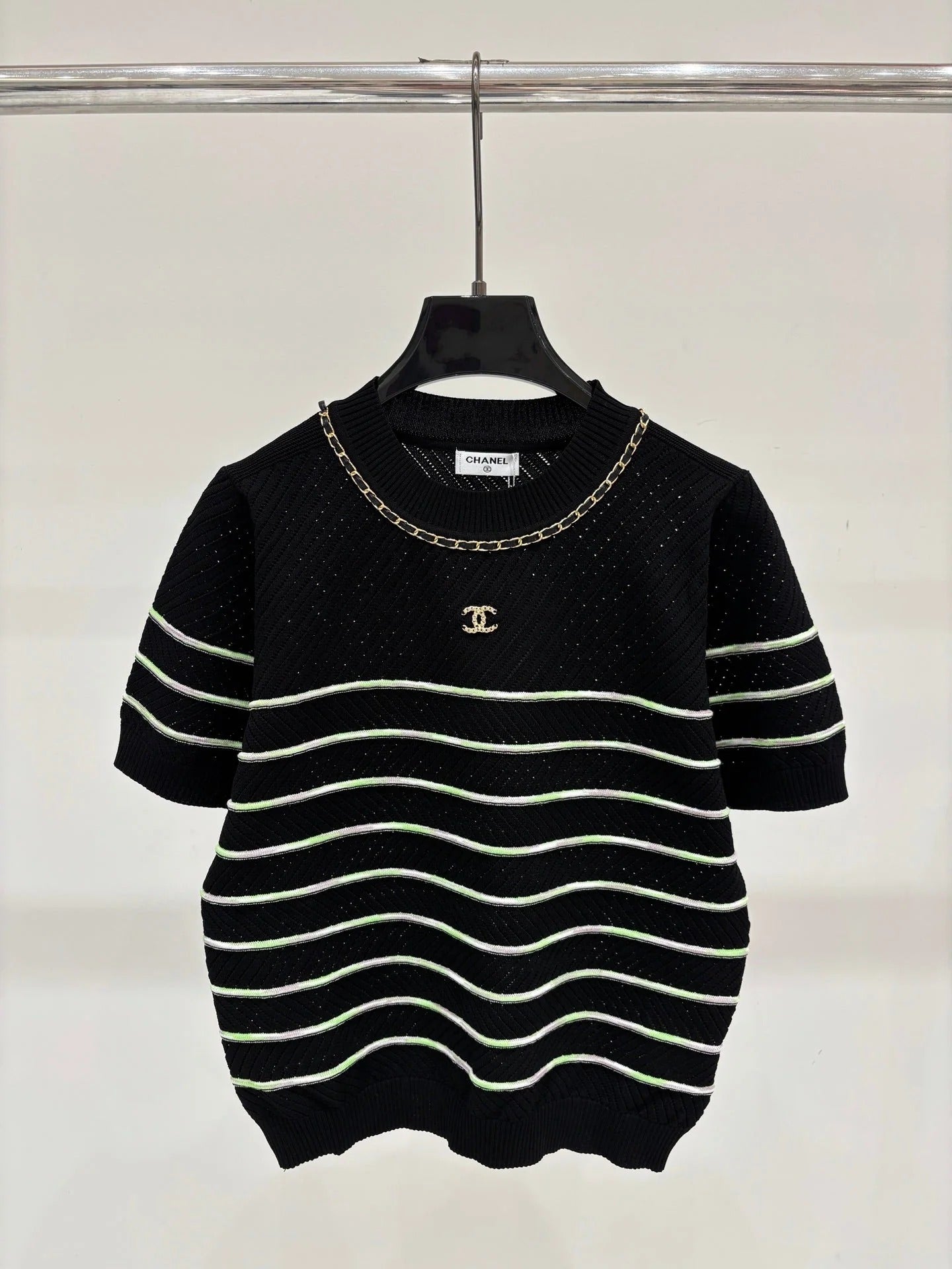 Chanel 2026 Striped Short-Sleeve T-Shirt Cotton 413806