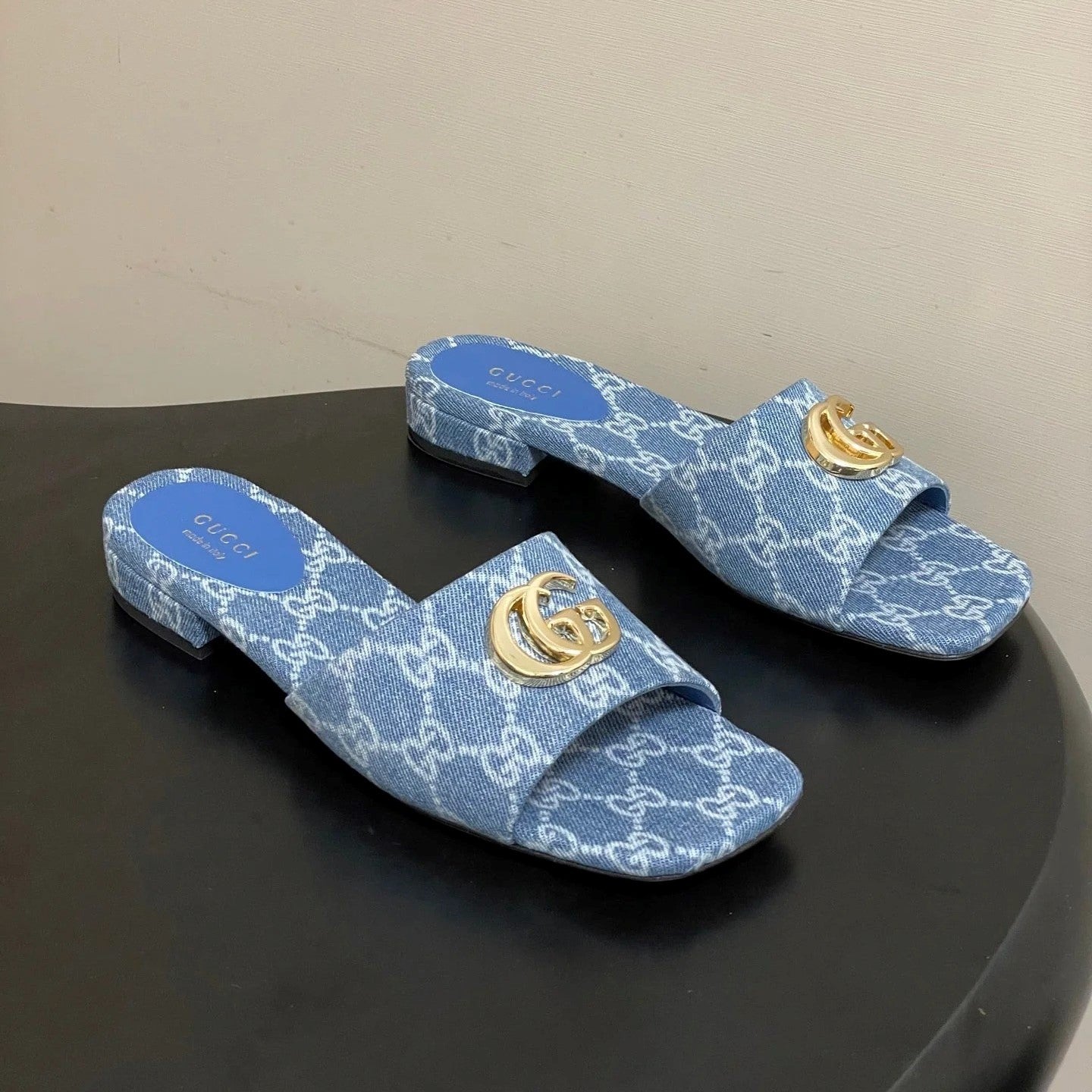 GG 26ss Open Toe Slippers Blue Denim Monogram