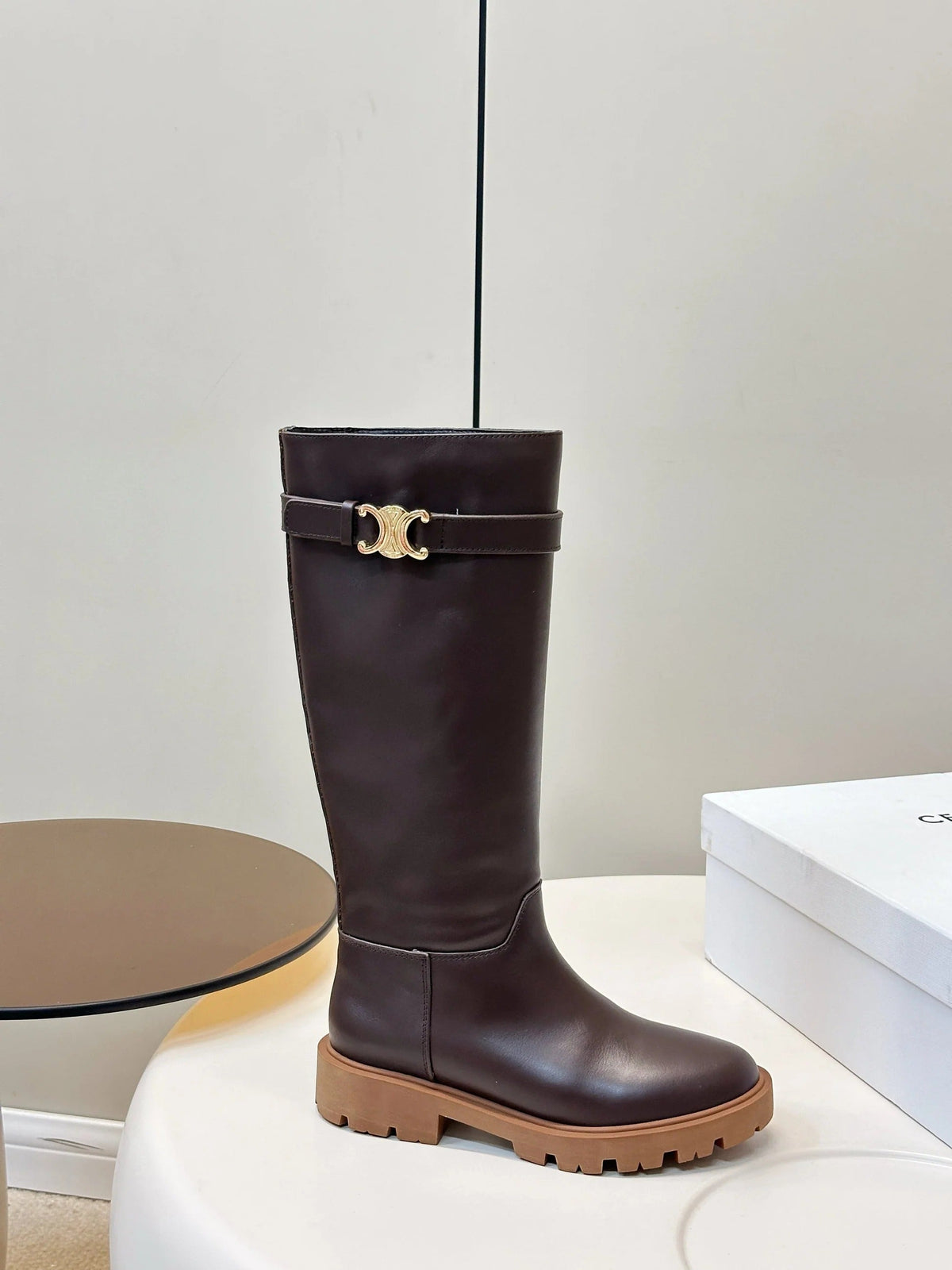 Celine 2026 Buckle Platform Boots Calfskin 986387