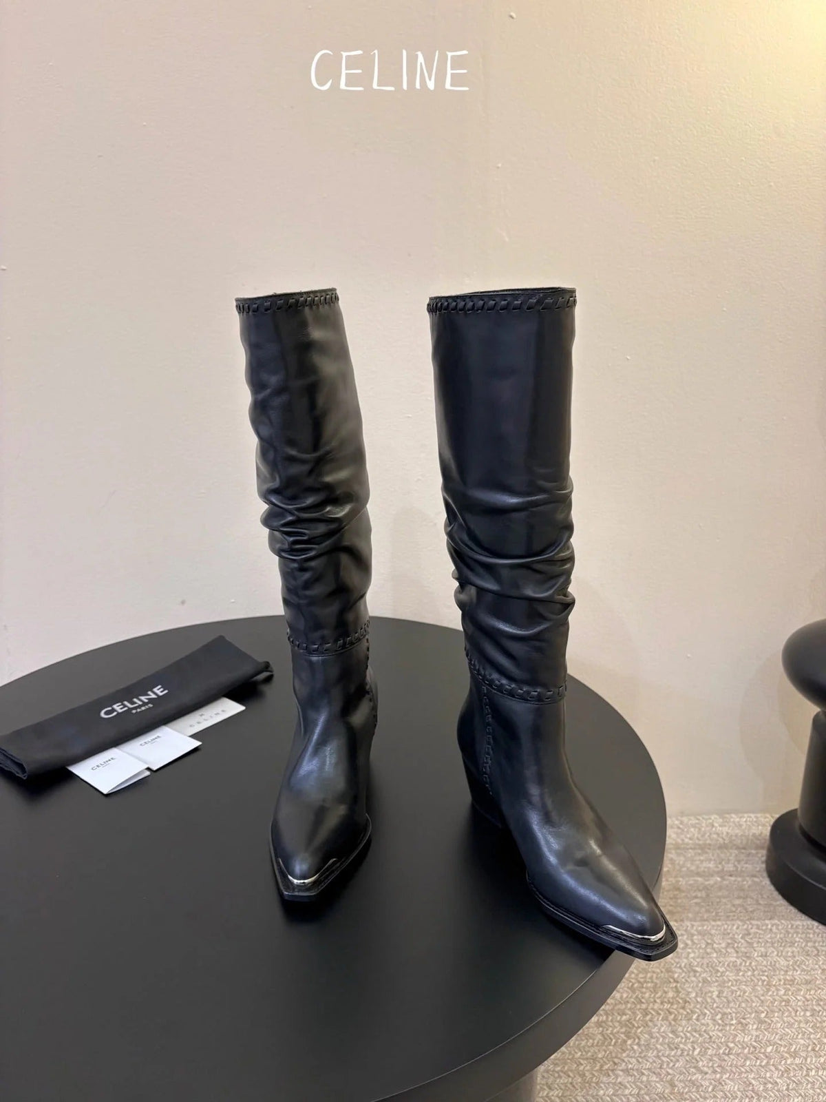 Celine 2026 Western Metallic Toe Ankle Boots 50mm Suede Leather 104866