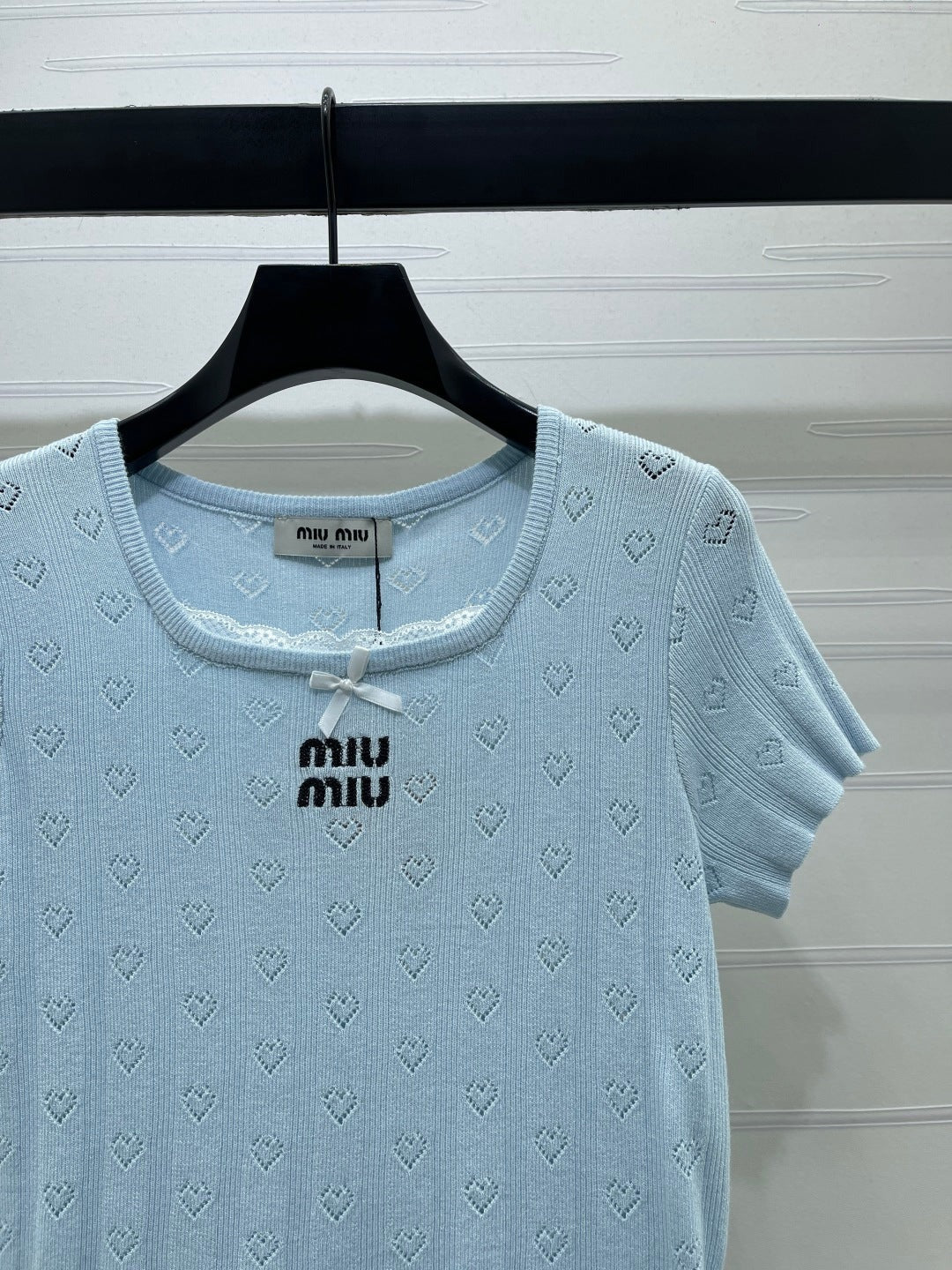 Miumiu 2026 Square Neck Knit Short-sleeved Top Wool 766293