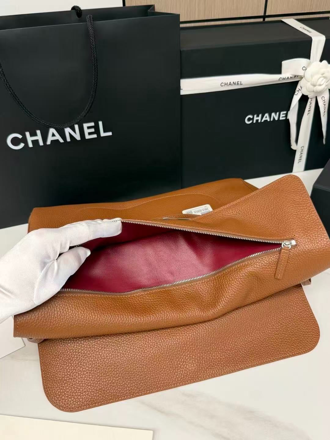 Chanel 2026 Maxi Flap Bag 38.5cm Camel Brown Grained Calfskin