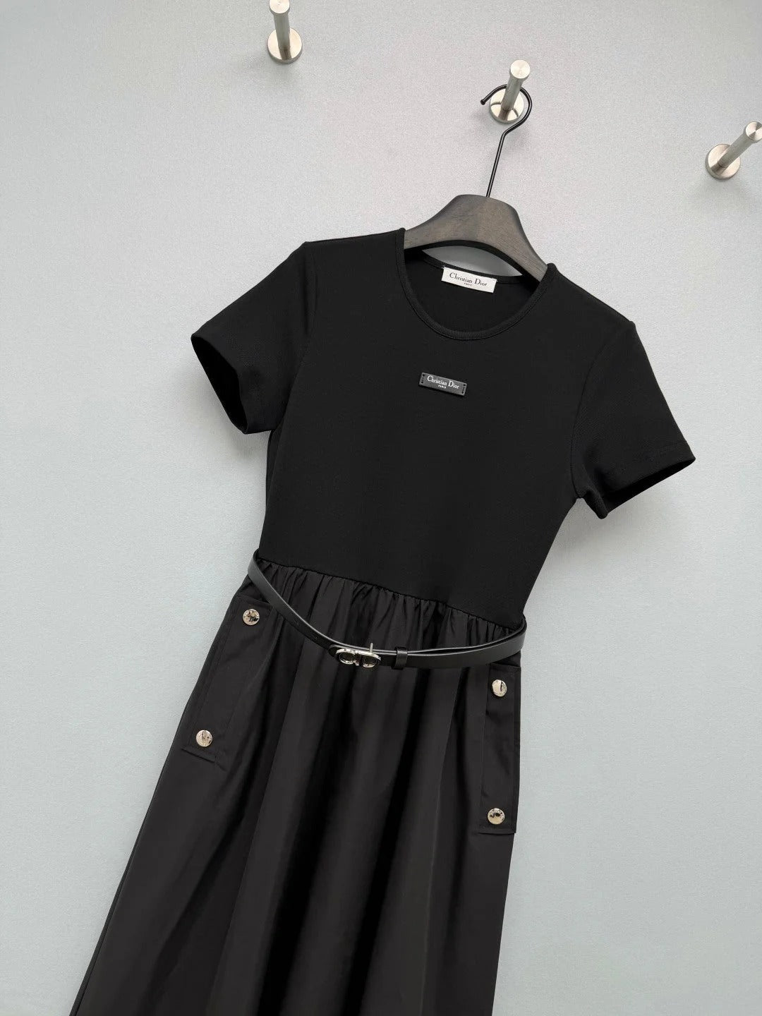 Dior 2026 Short-Sleeve Dress With Belt Polyester Cotton 377818