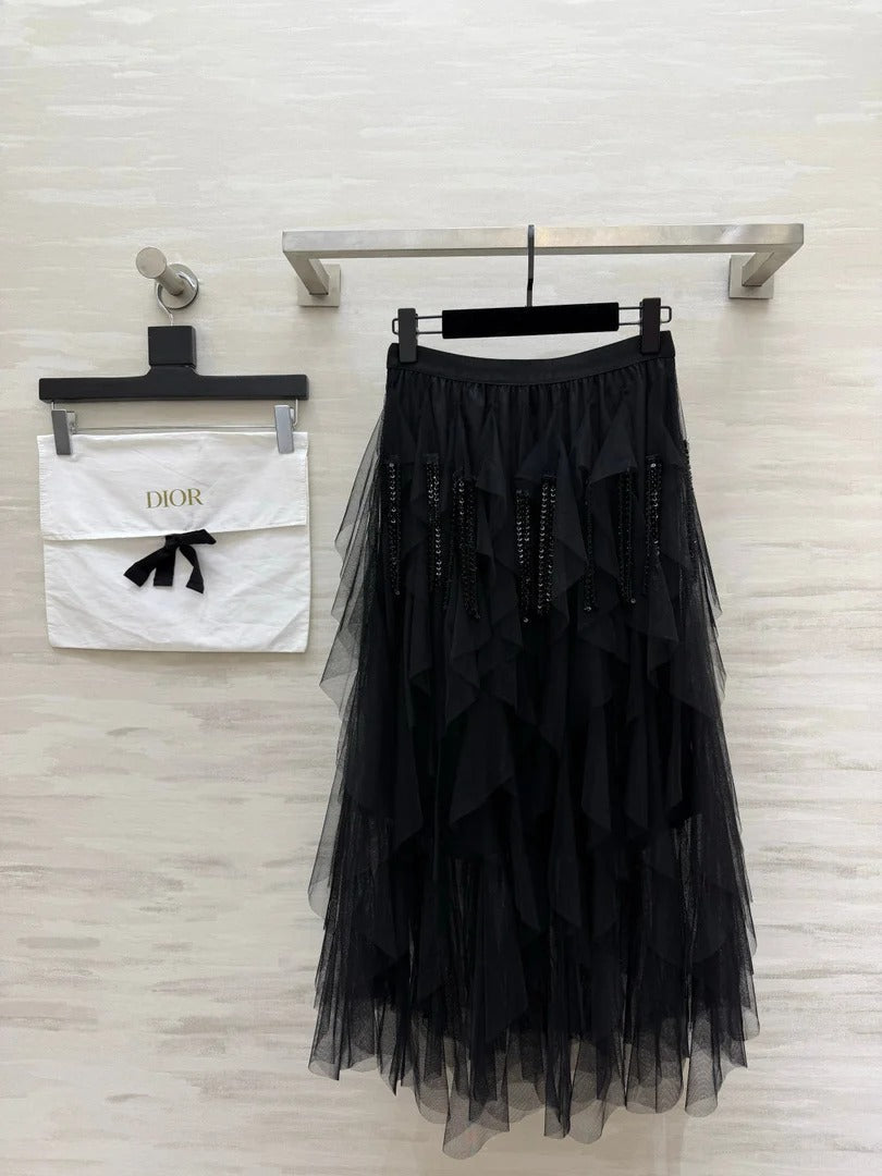 Dior 2026 Tulle Skirt Black And Beige Lace Cotton 412090