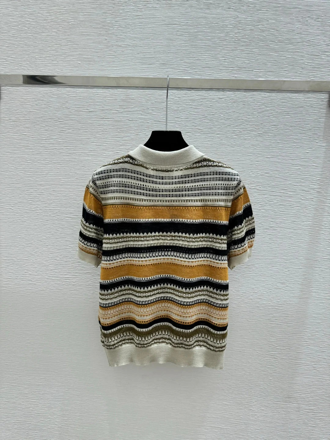 Chanel 2026 Striped Collared Simple Knit Short-Sleeve T-Shirt Wool Nylon 397696