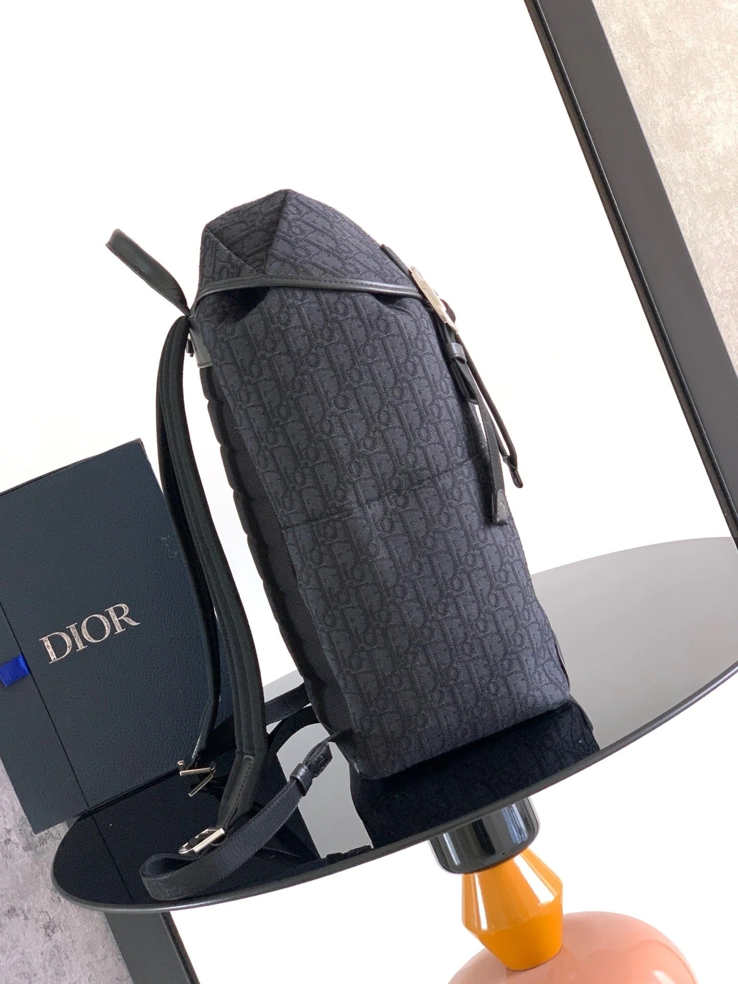 Dior 2026 Jett Backpack With Flap 42cm Black Fabric Leather