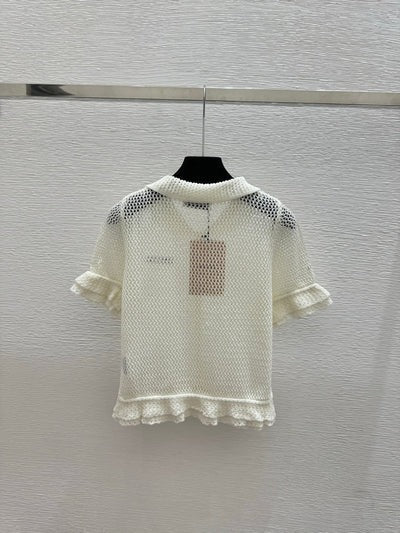 Miumiu 2026 Hollow-Out Collar Knitted Short-Sleeve Cardigan 341442