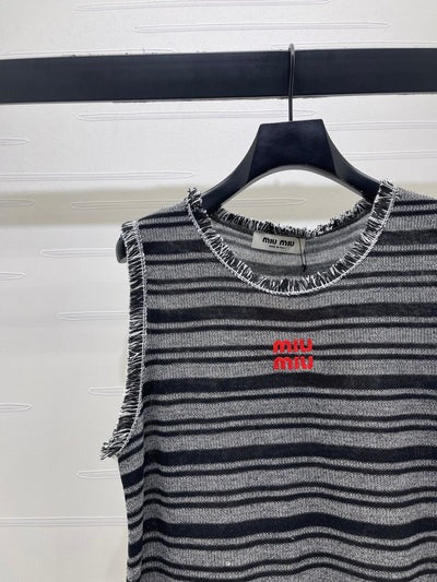 Miumiu 2026 Striped Knitted Vest Black Grey Wool Polyester 766322