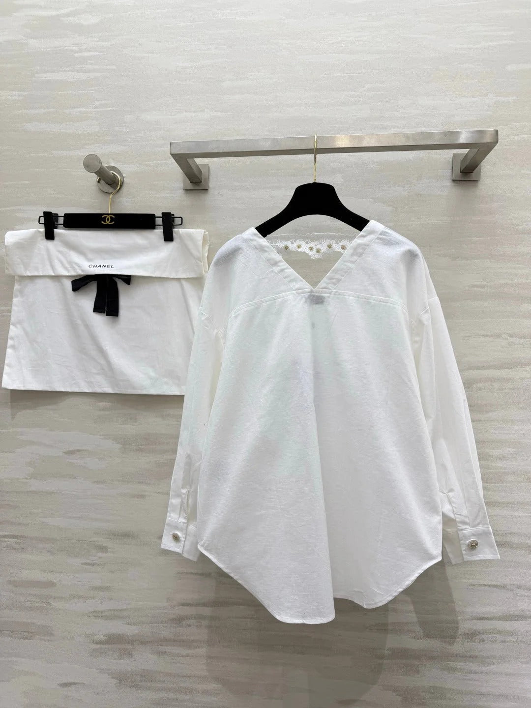 Chanel 2026 V-neck Embroidered Shirt White Cotton 264702