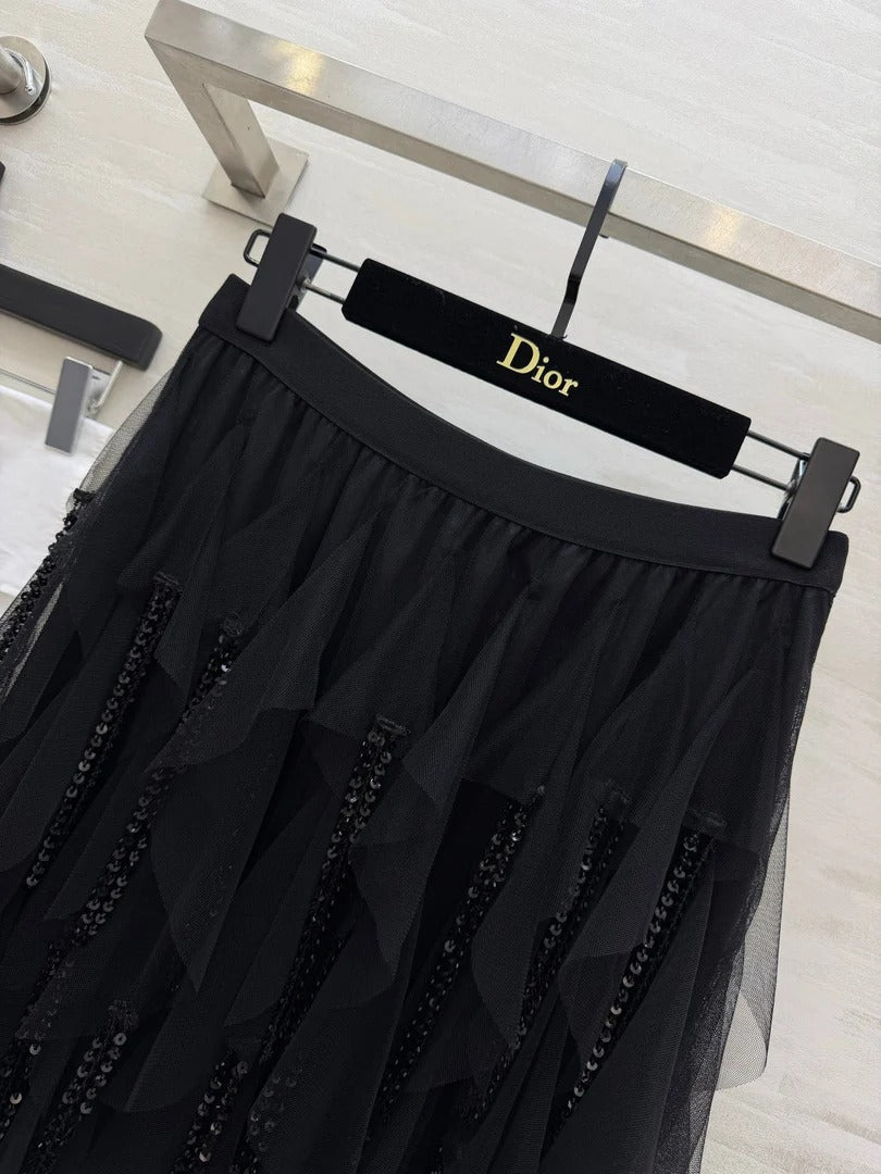 Dior 2026 Tulle Skirt Black And Beige Lace Cotton 412090