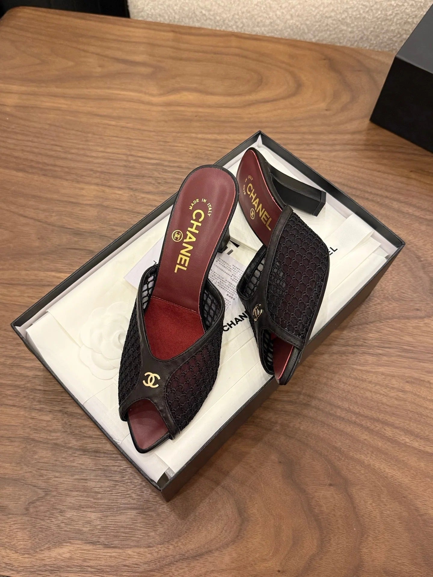Chanel 2026 Mule Black Red Mesh Sheepskin 748032