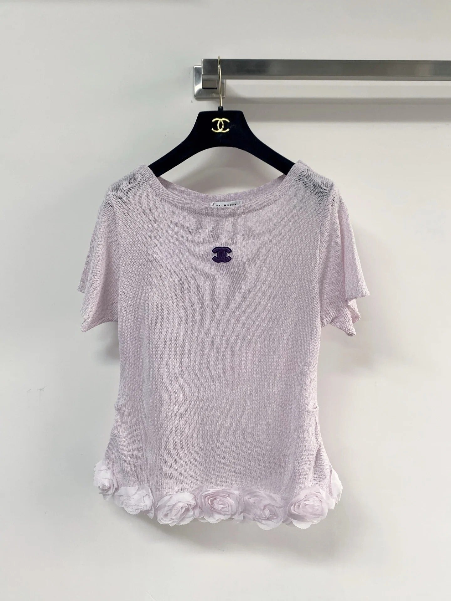 Chanel 2026 T-shirt with Flower Detail Purple Mint Green Wool Nylon 140475