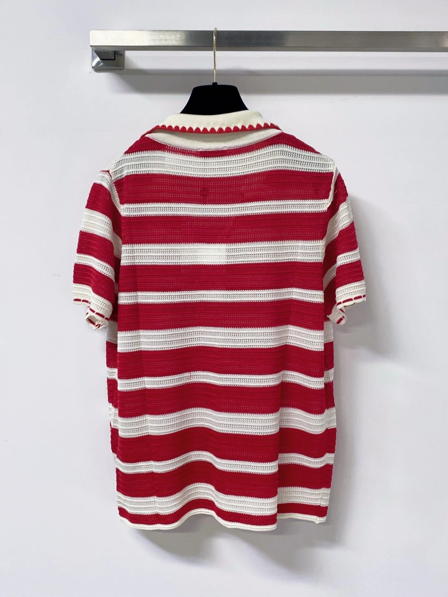 Chanel 2026 Short-Sleeve Shirt Red Cream Cotton 705313