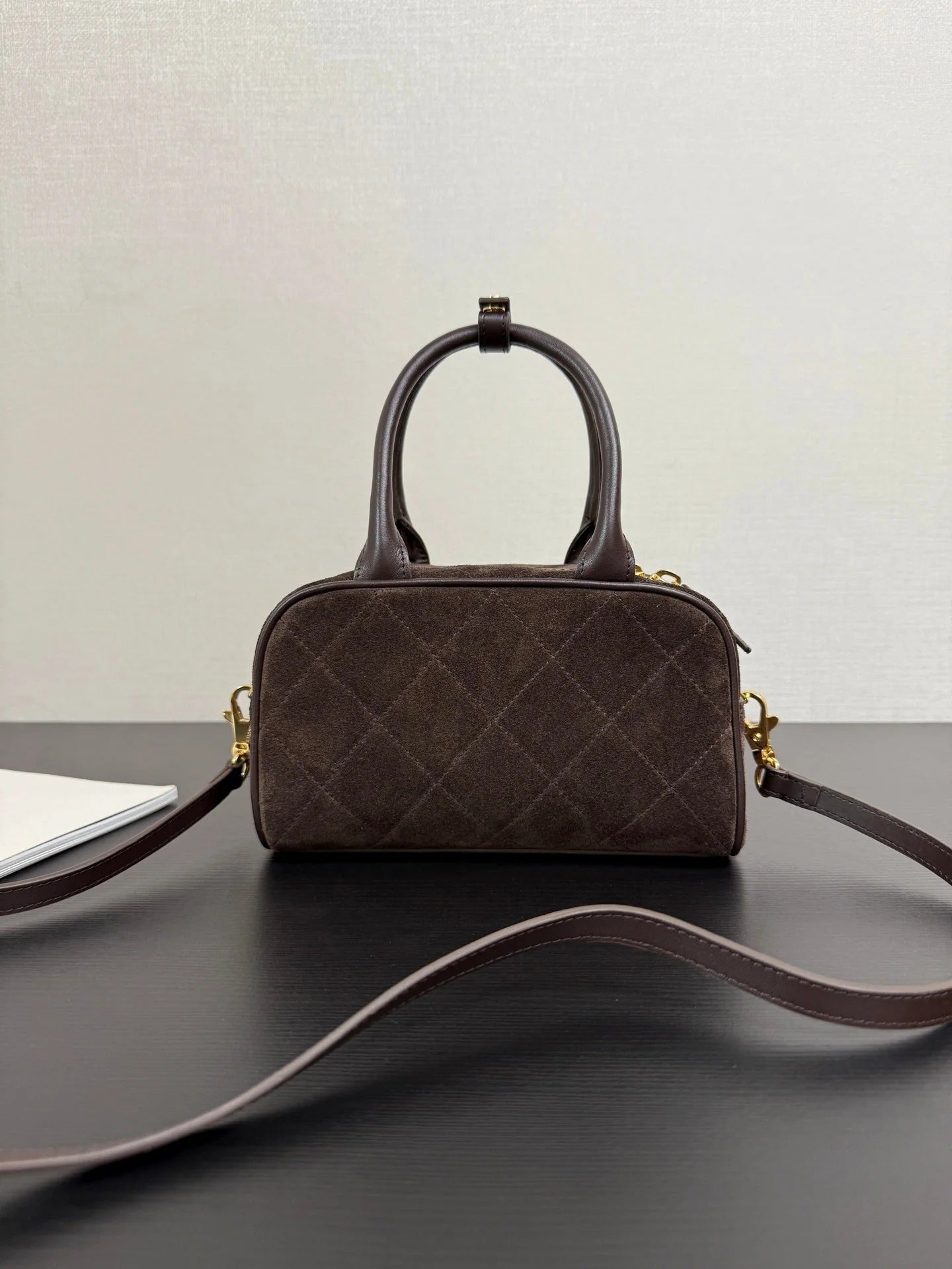 Chanel 2026 Pouch With Leather Strap 21cm Dark Brown Suede