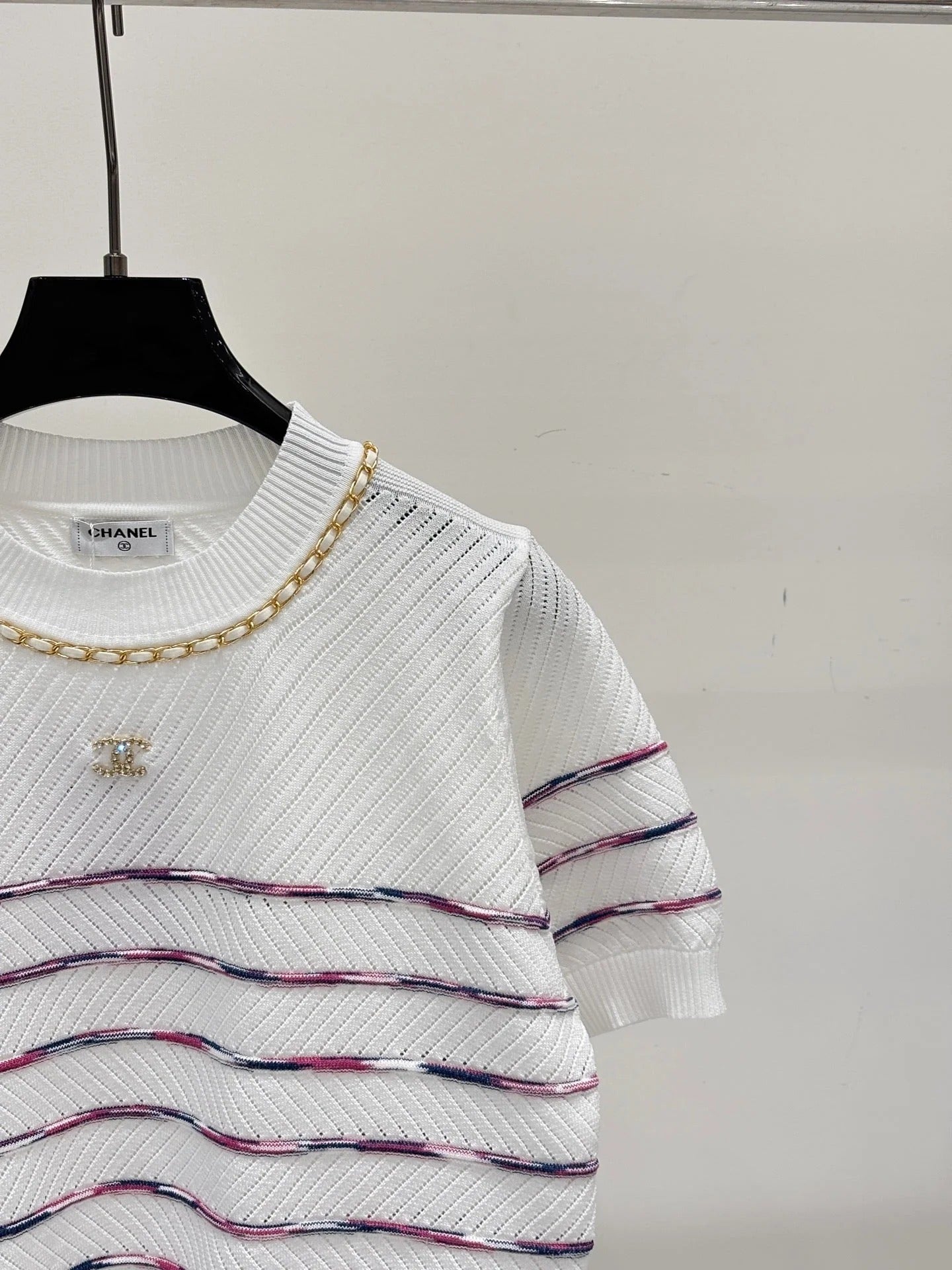 Chanel 2026 Striped Short-Sleeve T-Shirt Cotton 413806