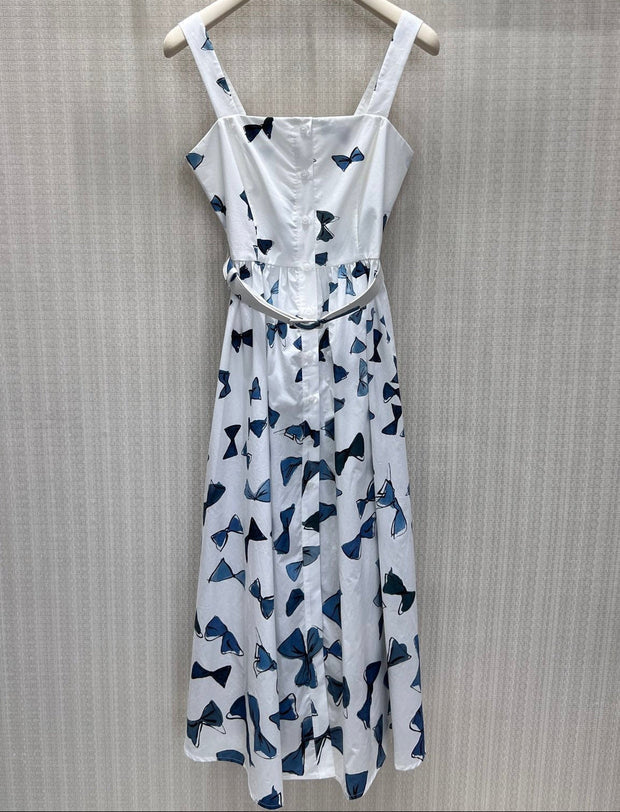 Dior 2026 Spaghetti Straps Dress White Blue Cotton 400591