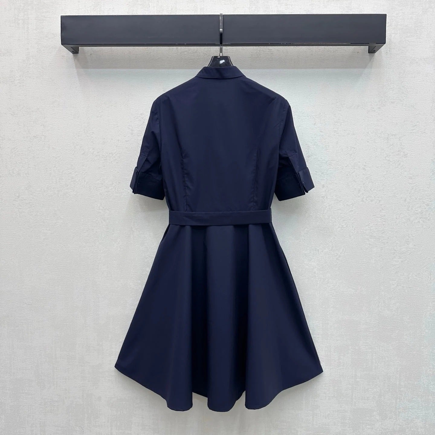 Dior 2026 Wave Embroidery Belt Dress Navy Cotton 627174