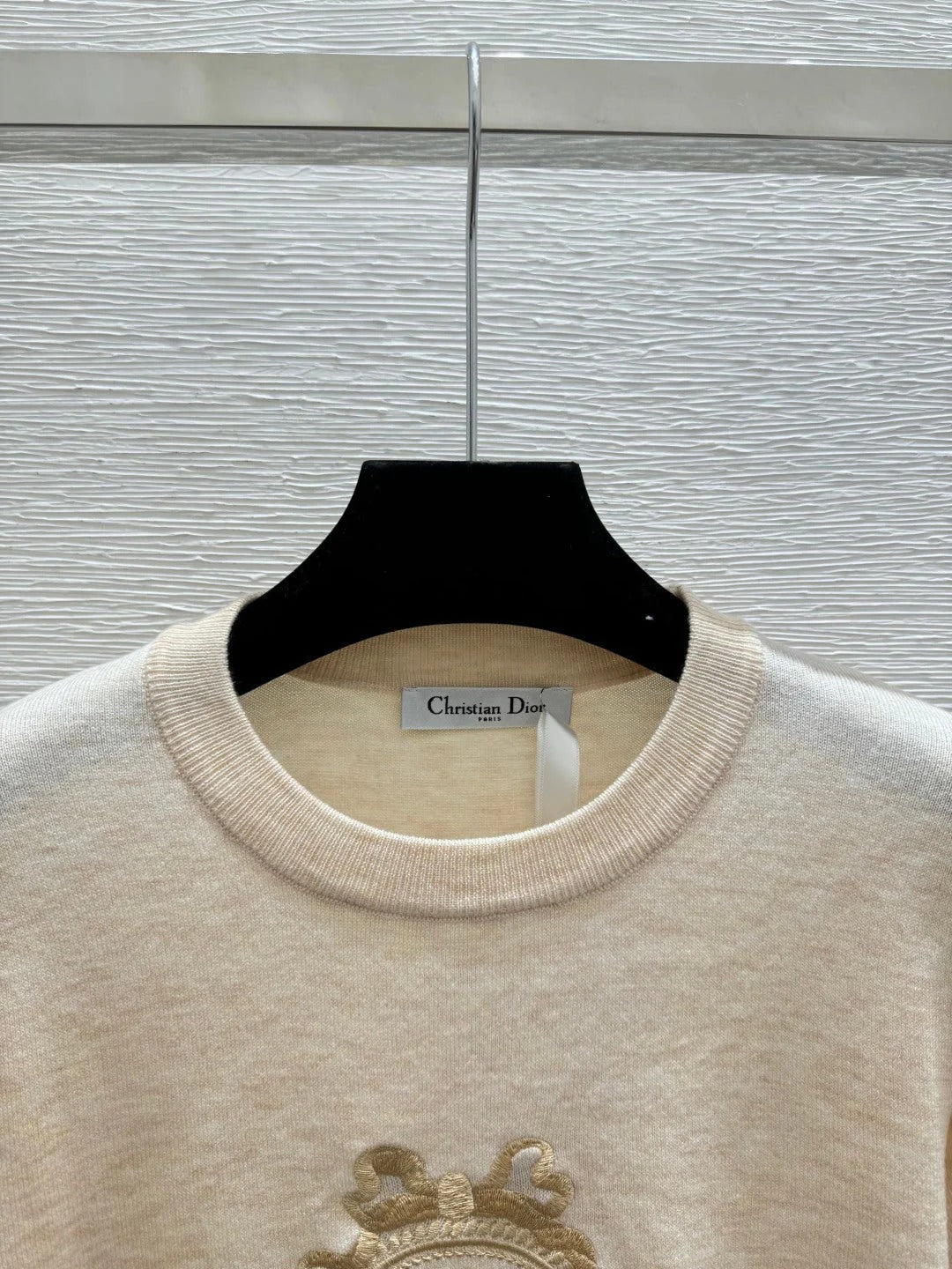 Dior 2026 Embroidered Logo Short-Sleeve Knit Top Blue and Beige Wool 374945