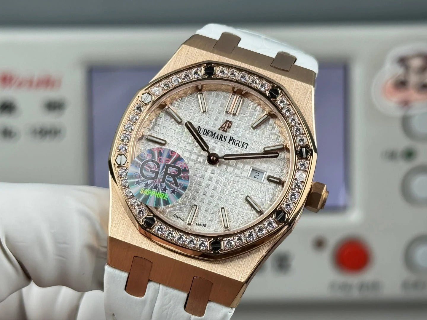 Audemars Piguet Royal 33mm Sliver Dial Diamond Bezel Crocodile Leather