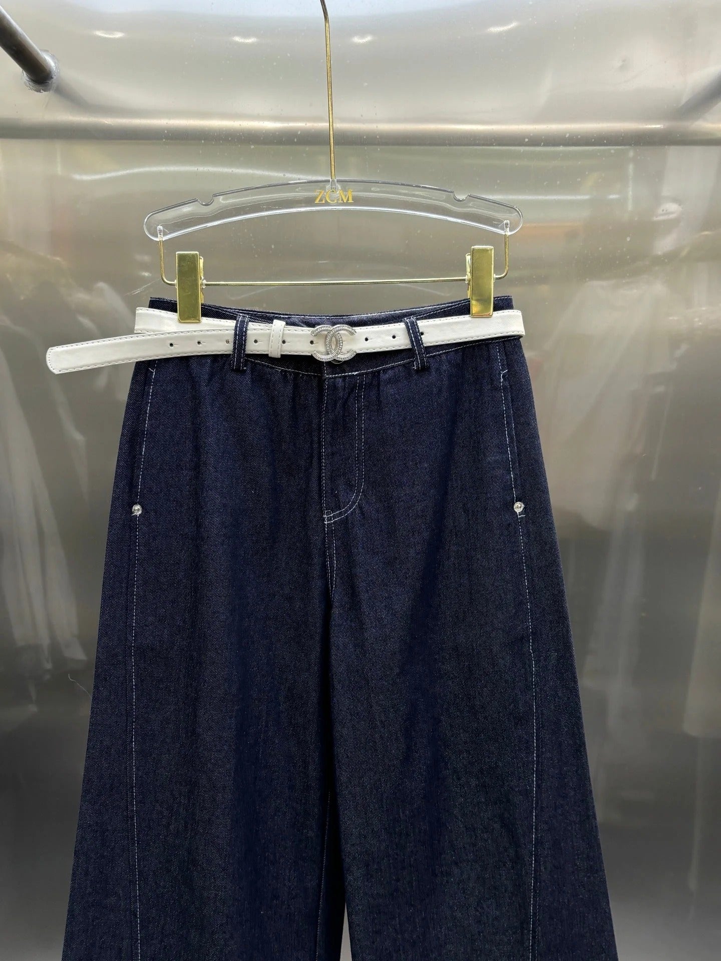 Chanel 2026 Jeans With White Belt Blue Cotton 225075